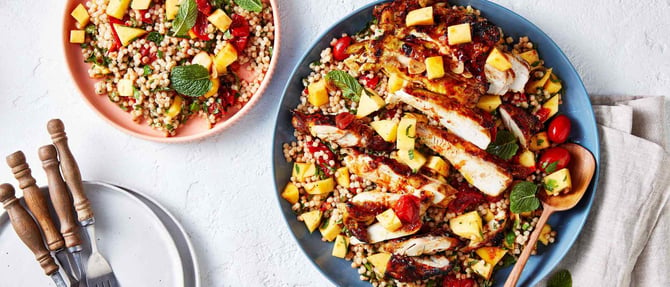 Air Fried Chicken With Calypso® Mango And Tomato Couscous Salad