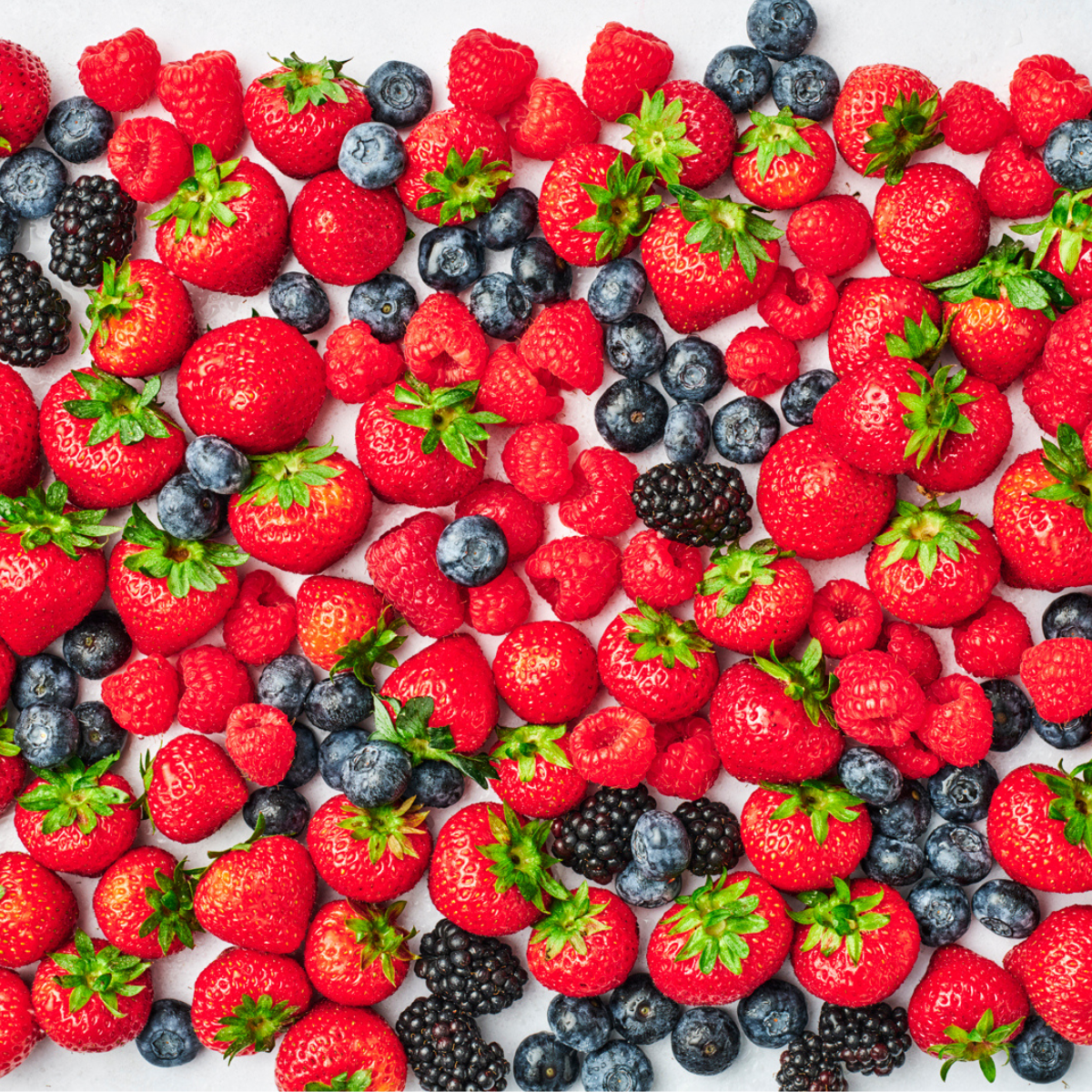 Strawberries, Blueberries, Blackberries and Raspberries shot from overhead