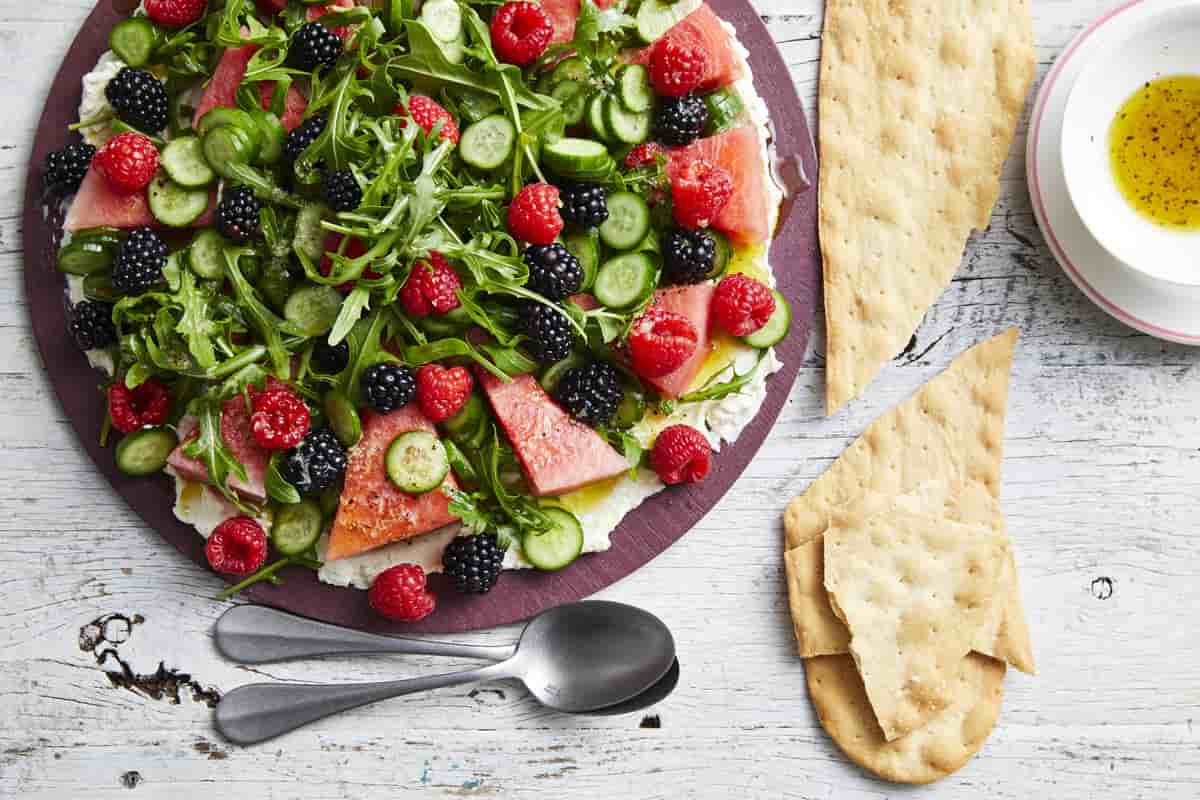 Blackberries, Raspberries, and Qukes Salad with watermelon.