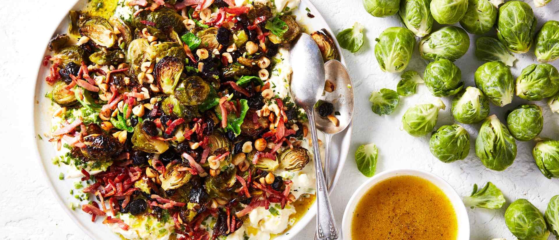 Caramelized Brussels Sprouts with Burrata and Dried Cherries