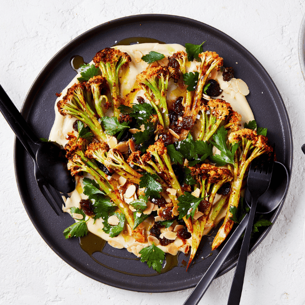 Cauli-blossom Roasted with Tahini and parsley. 