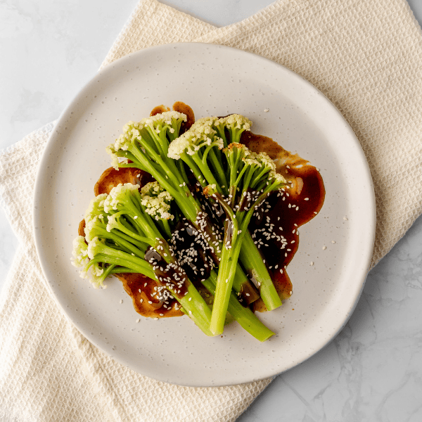 Cauli-blossom Steams with sesame and soy sauce. 