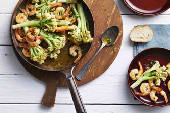 Garlic Butter Fioretto Cauli blossom & Prawns