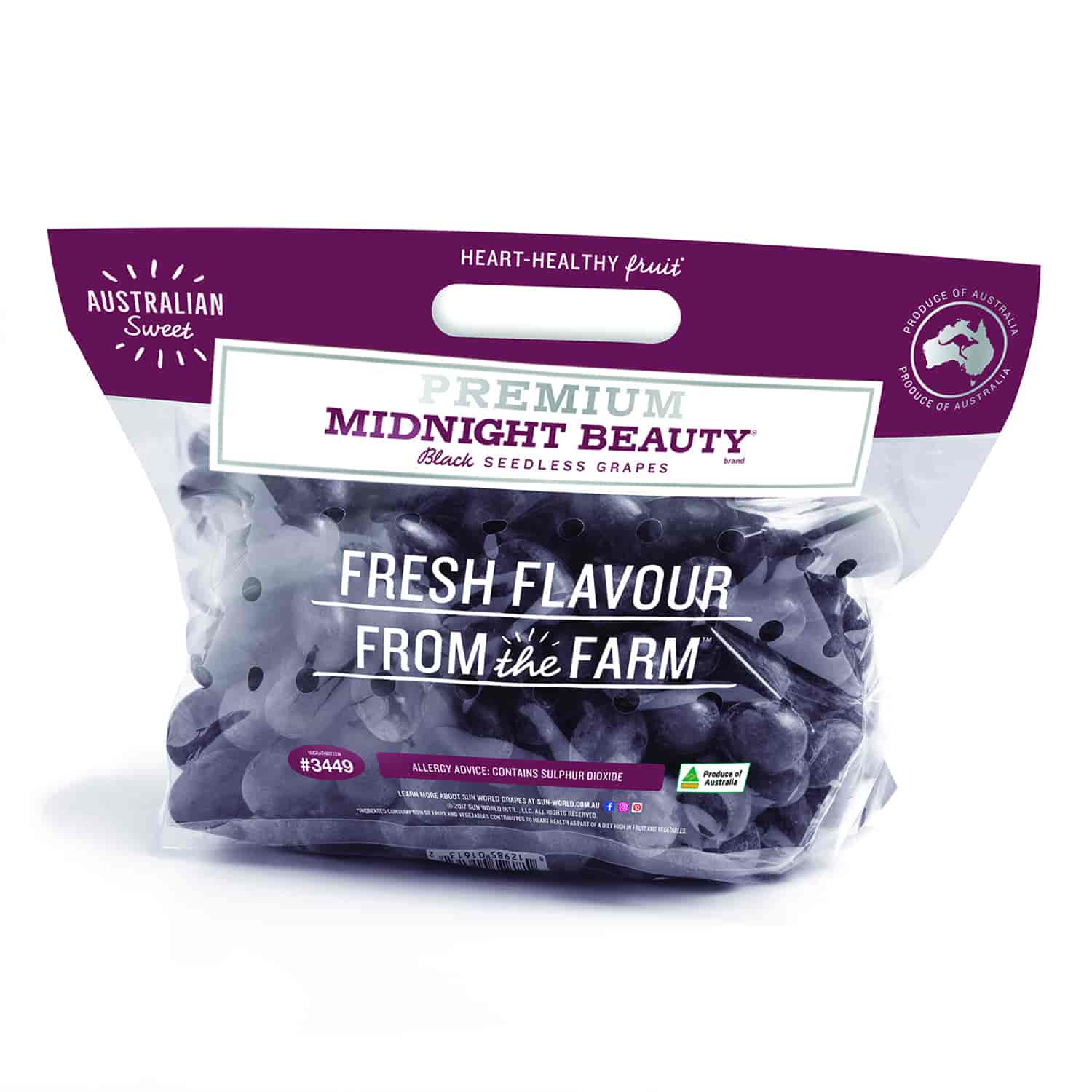 A bag of Midnight Beauty black seedless grapes.