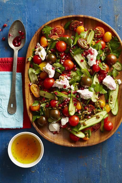 Medley of Tomatoes, Qukes Cucumbers and Pomegranate Salad