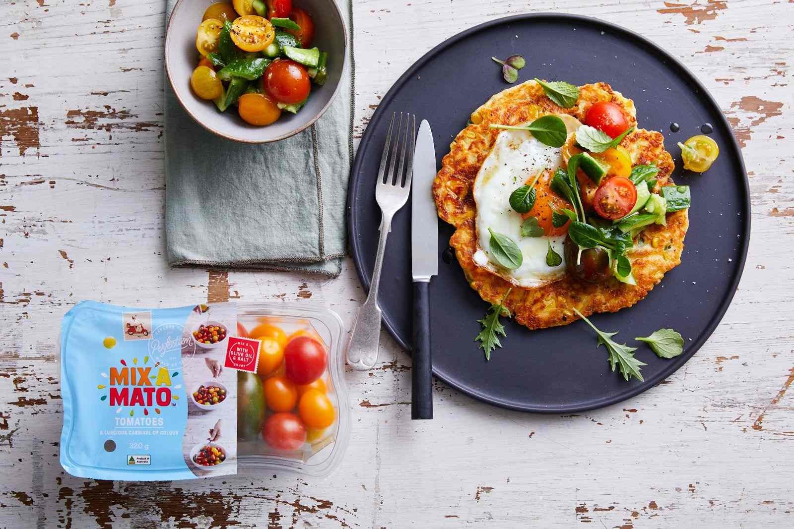 Mixamato Tomato & Corn Fritter Breakfast Pancakes