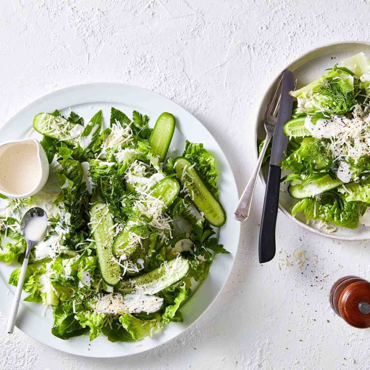 Qukes, Cos and Parmesan Salad with Buttermilk Dressing