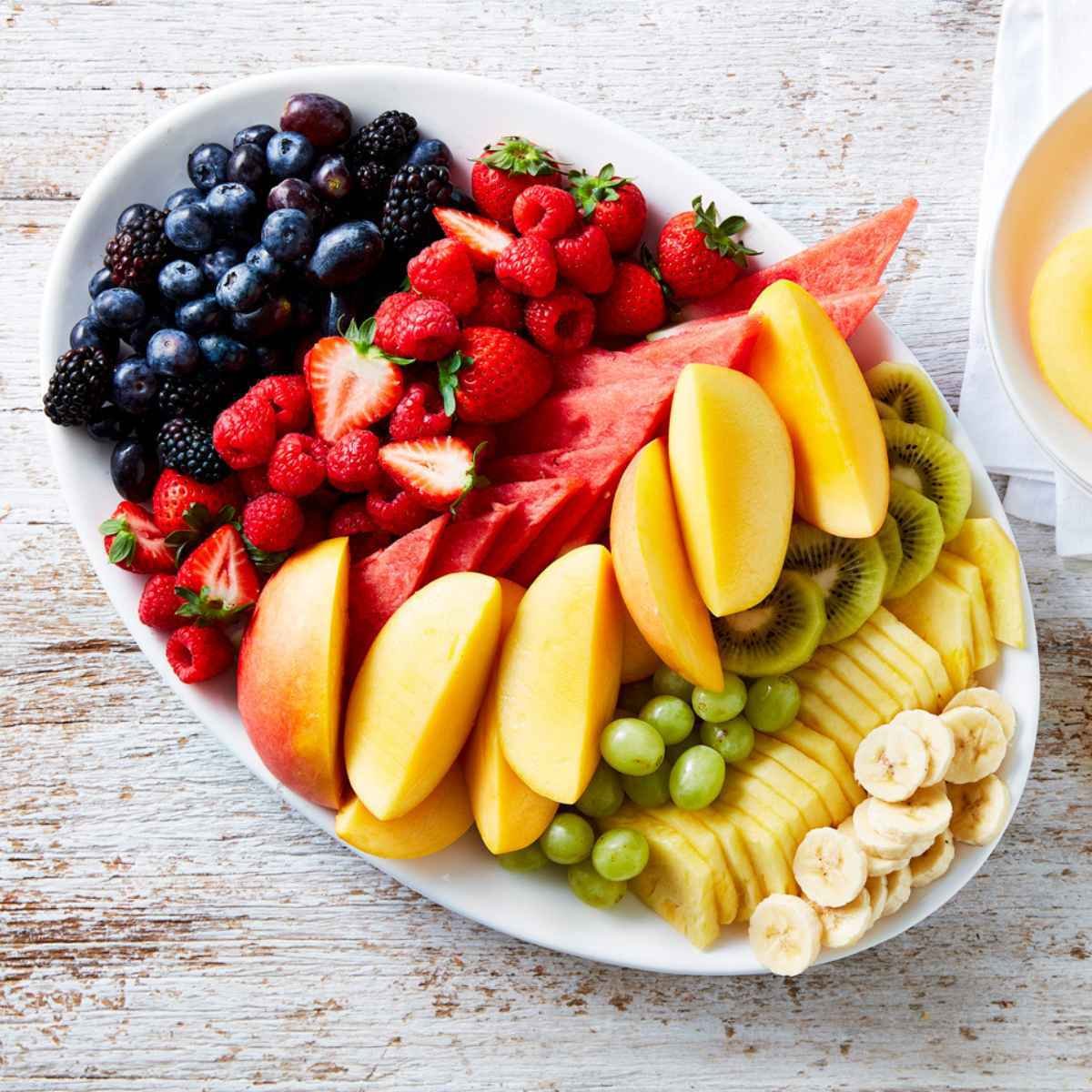 Rainbow Fruit Platter with Passionfruit Syrup
