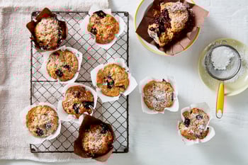 Banana and Blueberry Malt Muffins