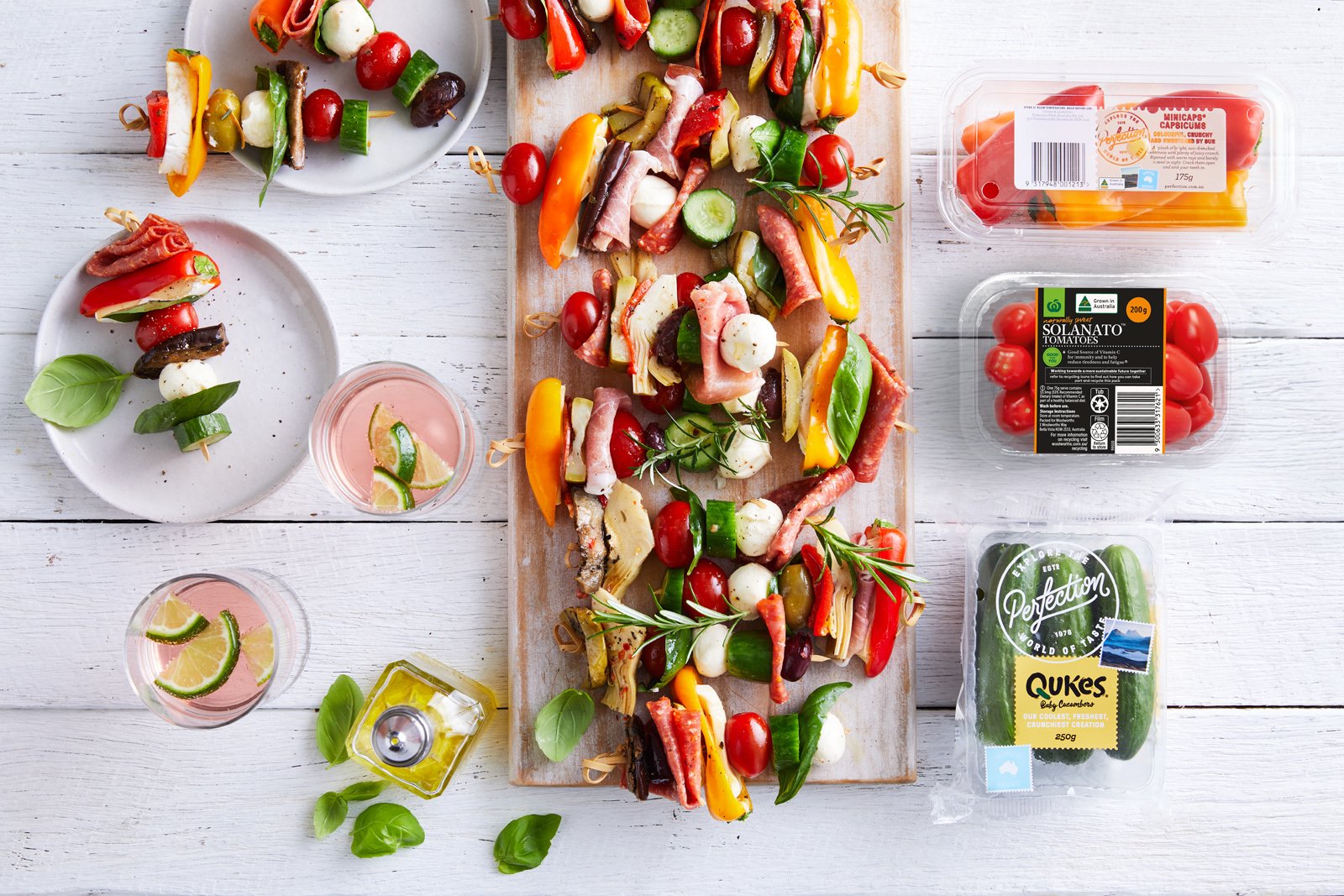 Recipe Qukes, Solanato Tomato Antipasto Skewers by Perfection Fresh