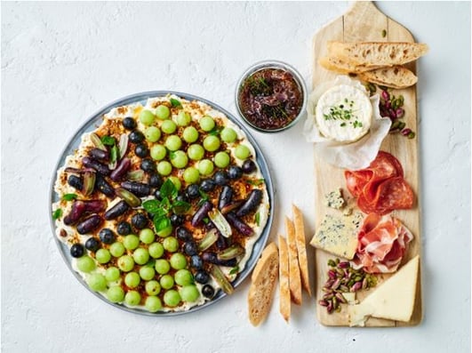 Shared Perfection grape, labneh and dukkah platter