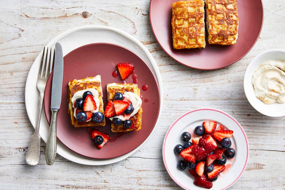 Strawberries_Blueberries_French Toast Waffles Berries Espresso Labne