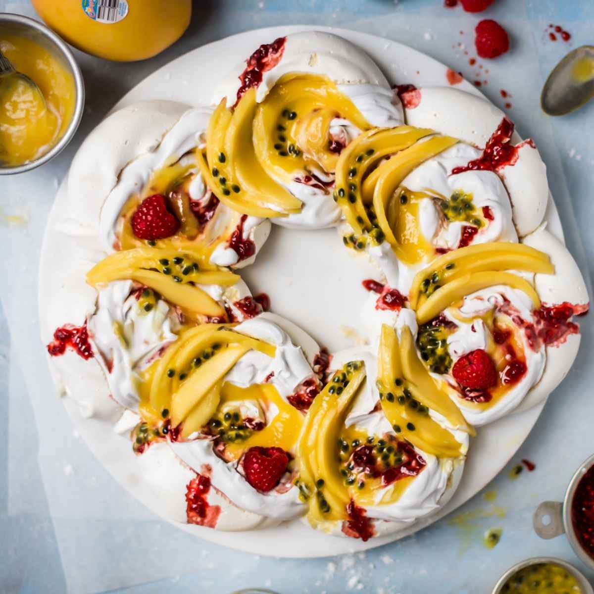 Summertime-Calypso-Mango-and-Passionfruit- Pavlovas-Vegan
