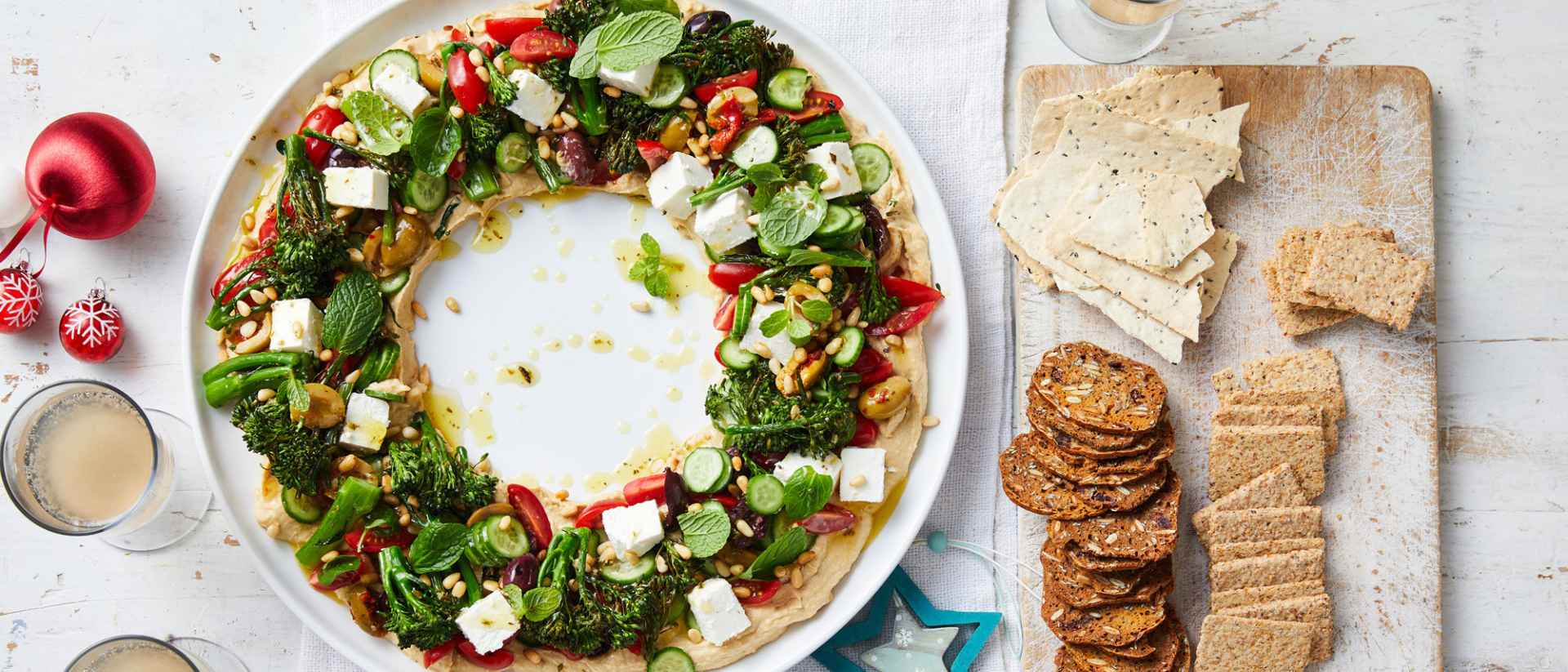 Broccolini® Holiday Wreath with Hummus Recipe 