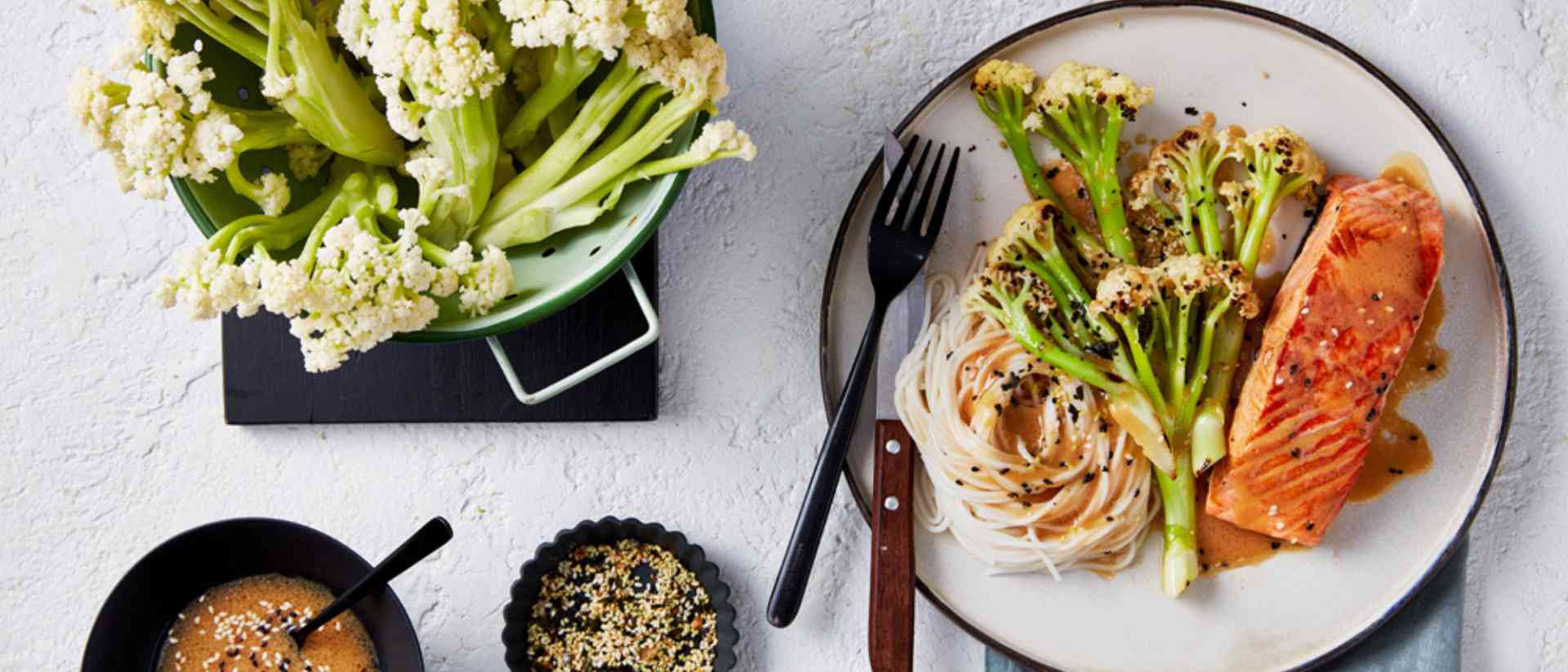 Cauli-blossom® Fioretto® with Salmon and Miso Dressing Recipe 