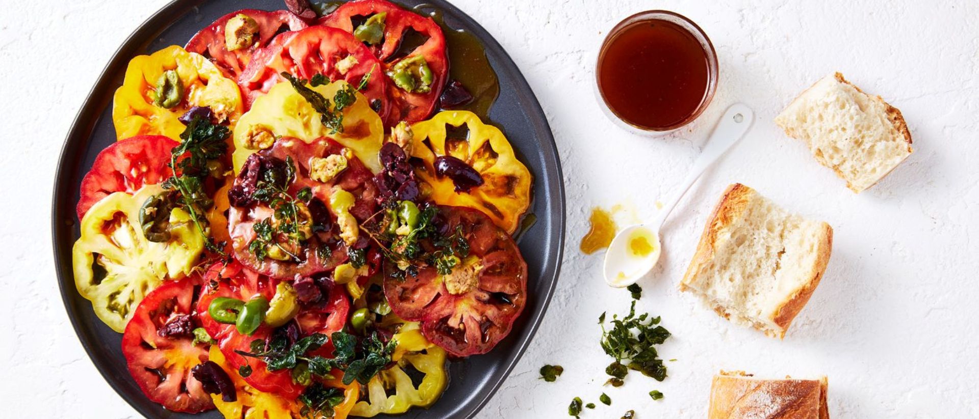 Monterosa® Heirloom Tomatoes Carpaccio with Olives & Honey Dressing Recipe 