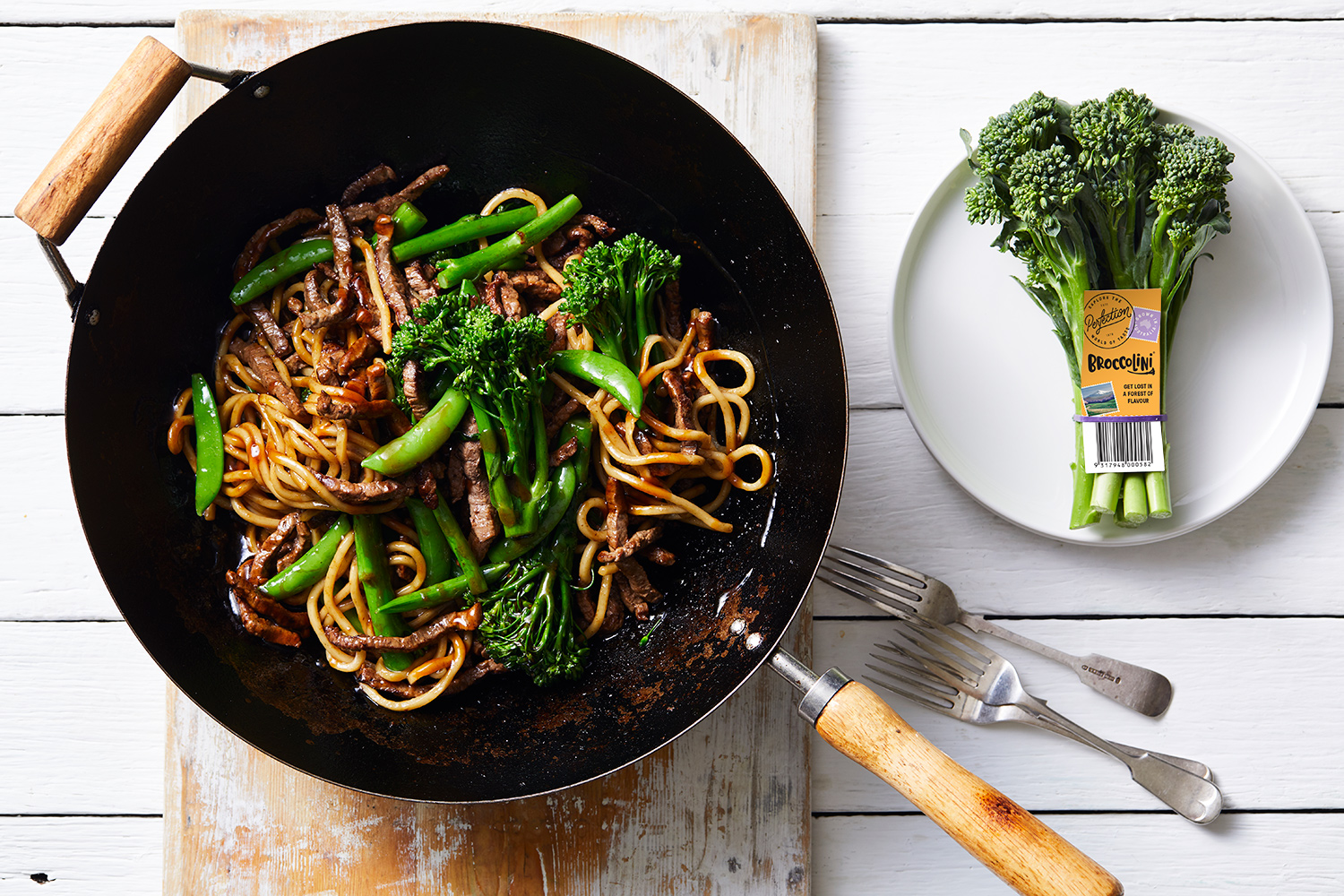Recipe - Broccolini with Honey soy beef Hokkien Noodles