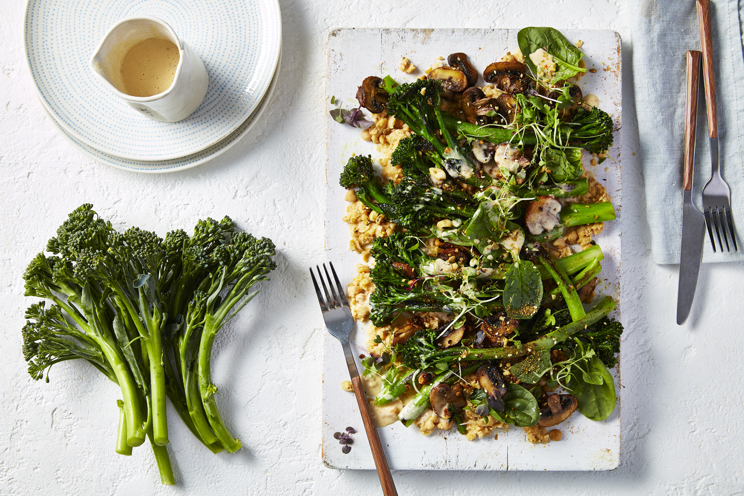 Dukkha Roasted Broccolini With Smashed Chickpeas And Tahini Dressing