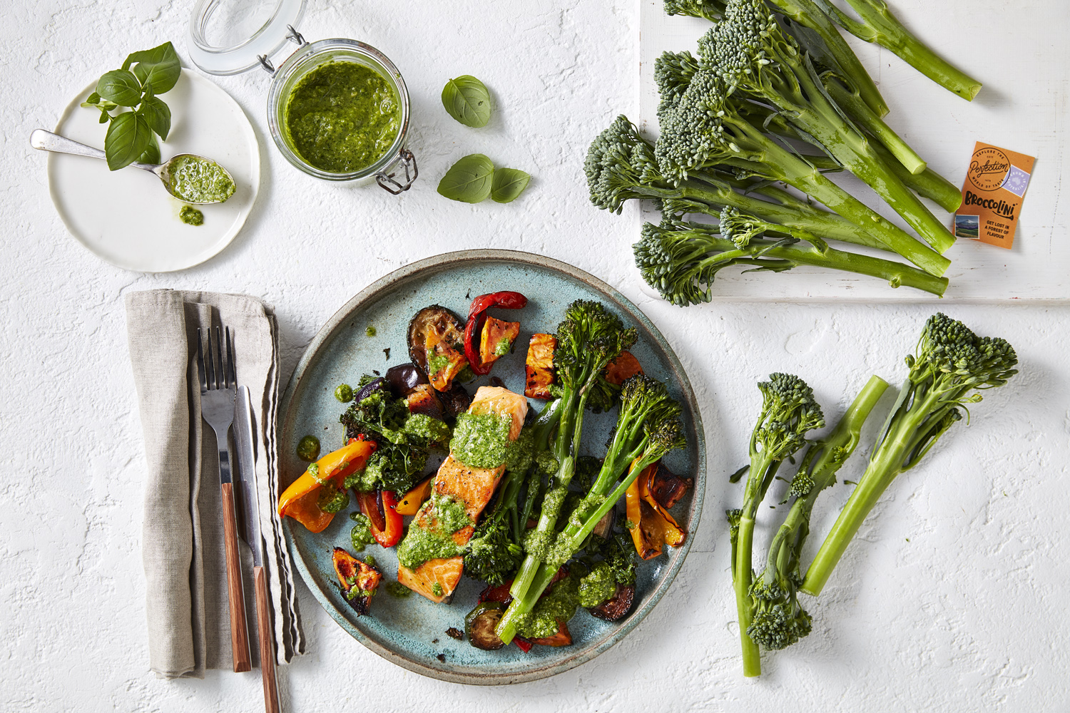 Oven Baked Broccolini And Crispy Salmon