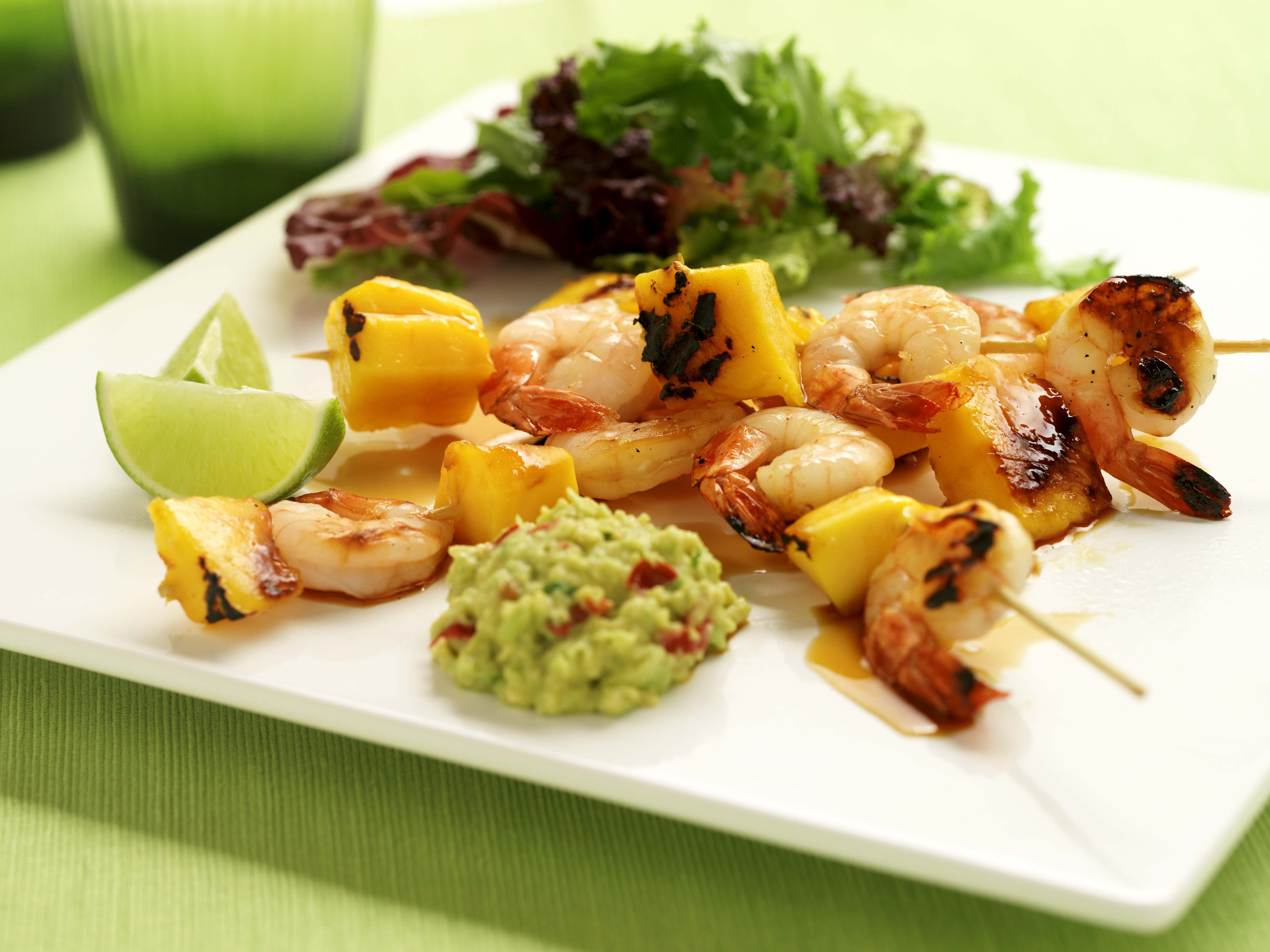 Calypso Mango Prawn Kebabs Sweet Chili Avocado Dip