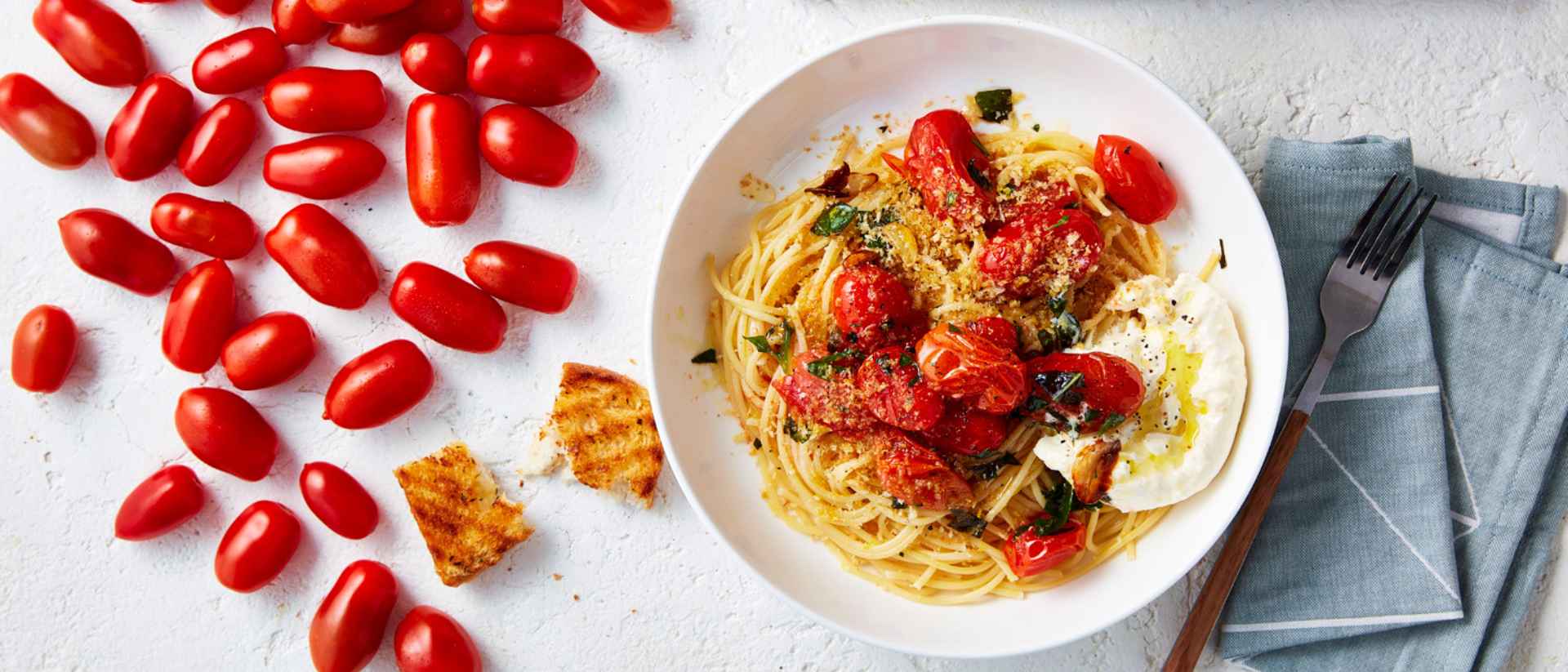 Romatherapy® Baby Roma Tomato Spaghetti with Crispy Lemon Crumbs Recipe 