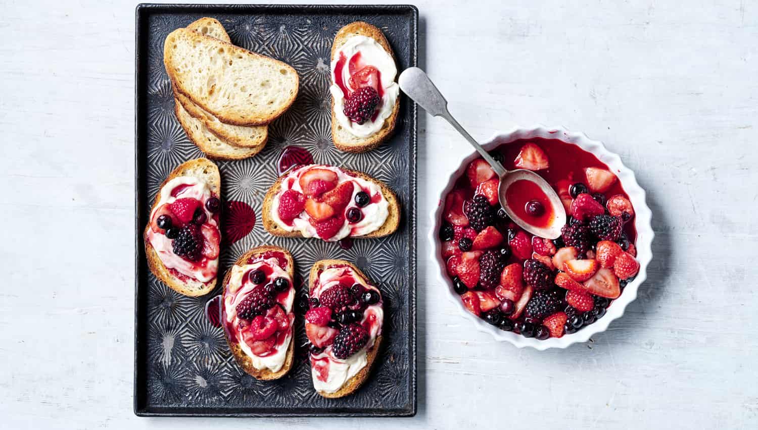 Scorched Fresh Berries On Yoghurt Toast