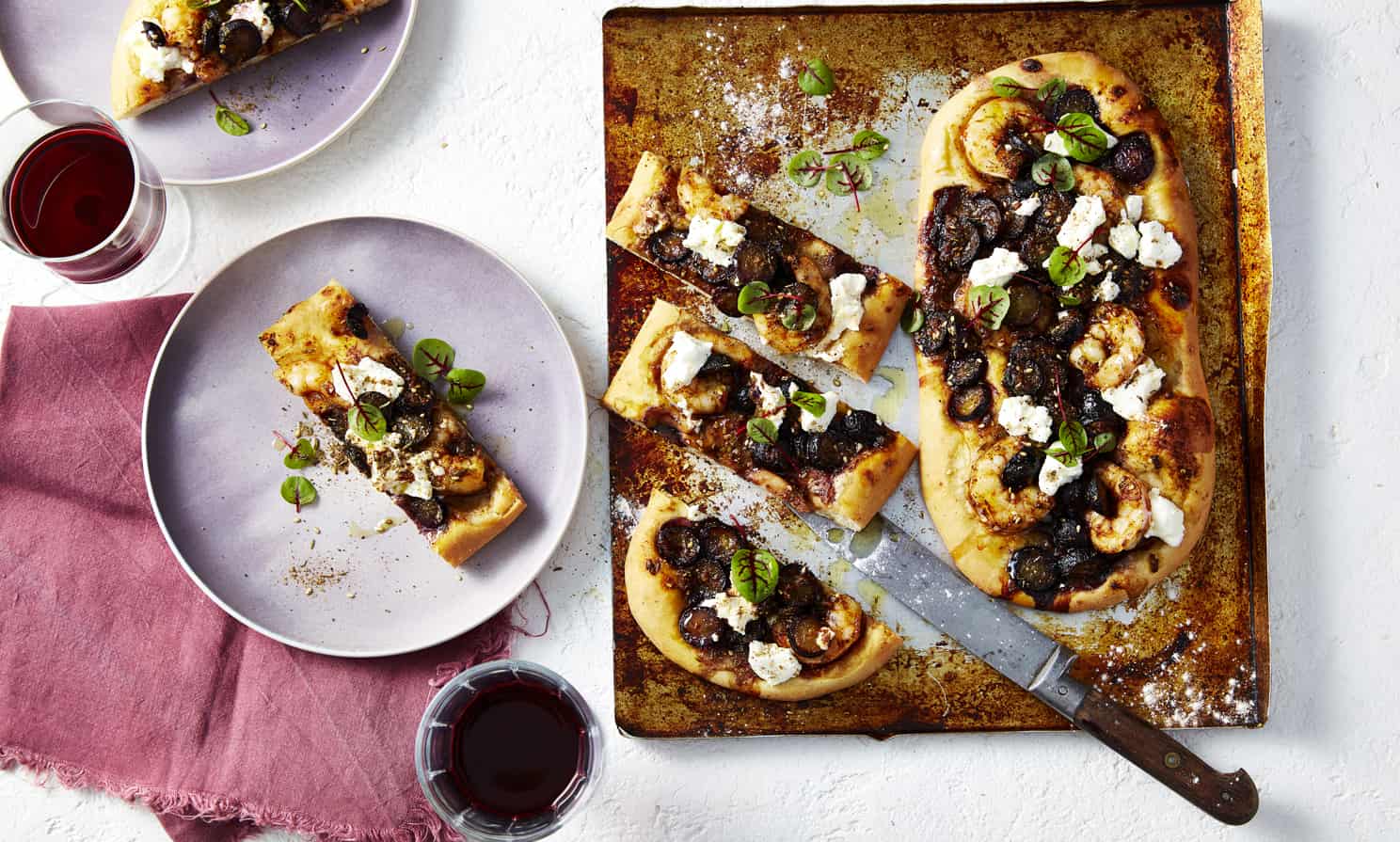 GRAPE, PRAWN AND GOATS CHEESE FLATBREAD  Recipe 