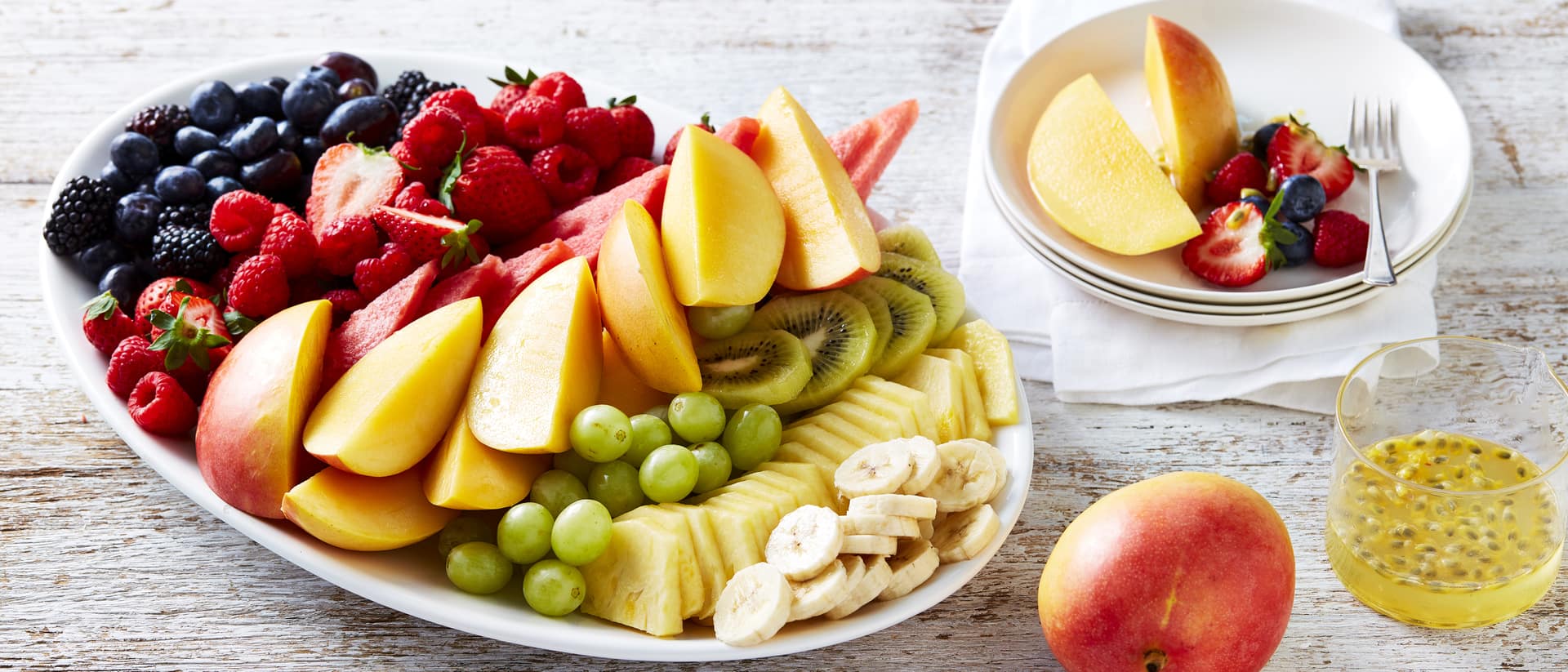 Rainbow Fruit Platter with Passionfruit Syrup Recipe