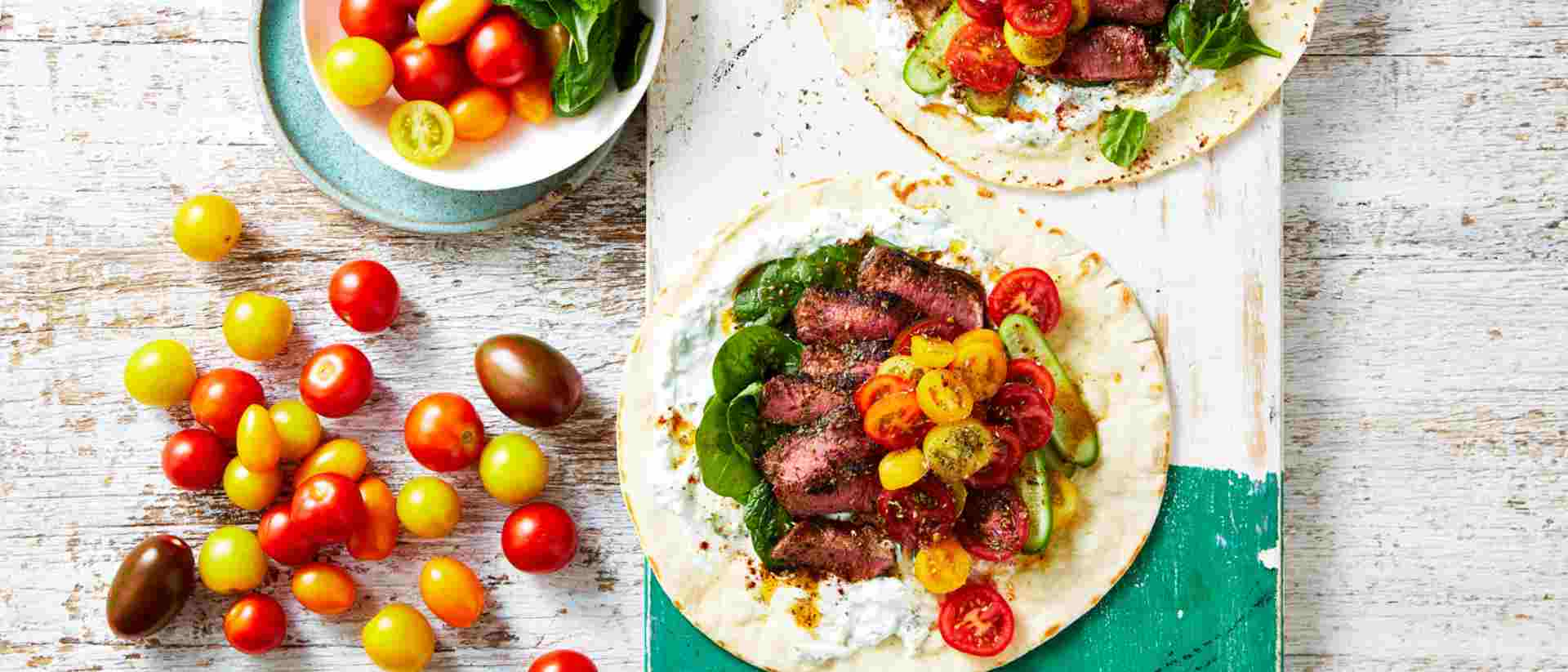 Charred Greek lamb souvlaki with Mix-a-Mato® tomatoes Recipe 