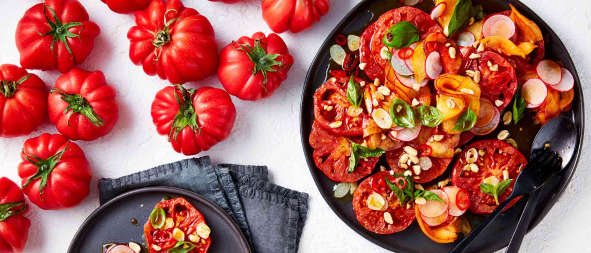Monterosa® tomato and peach salad with palm sugar dressing Recipe 