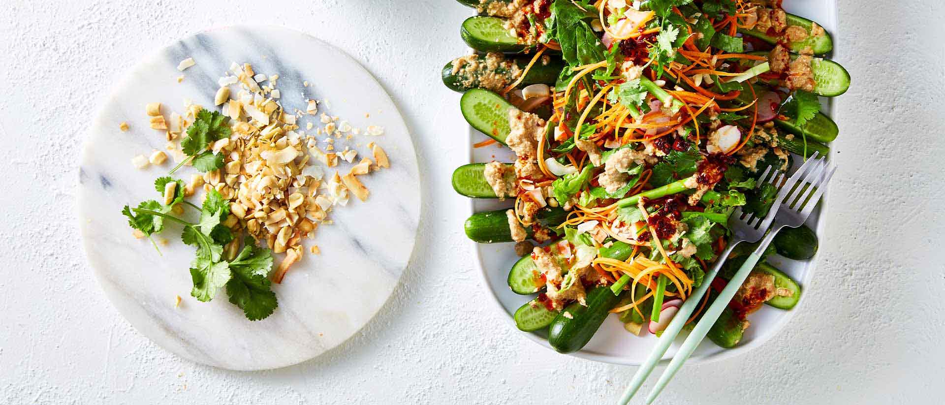 Qukes® Crunch Salad with Peanut Lime Dressing Recipe 