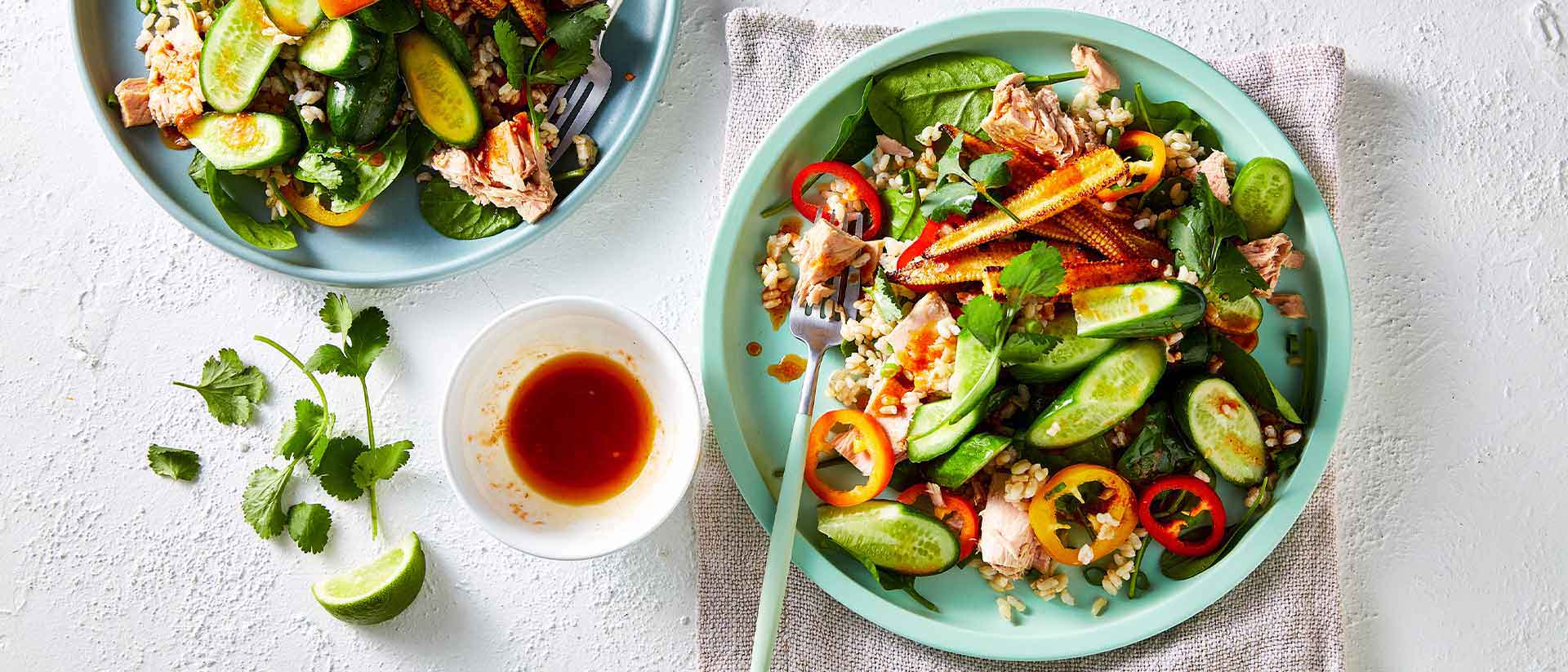 Qukes®, Tuna and Charred Corn Brown Rice Salad Recipe 