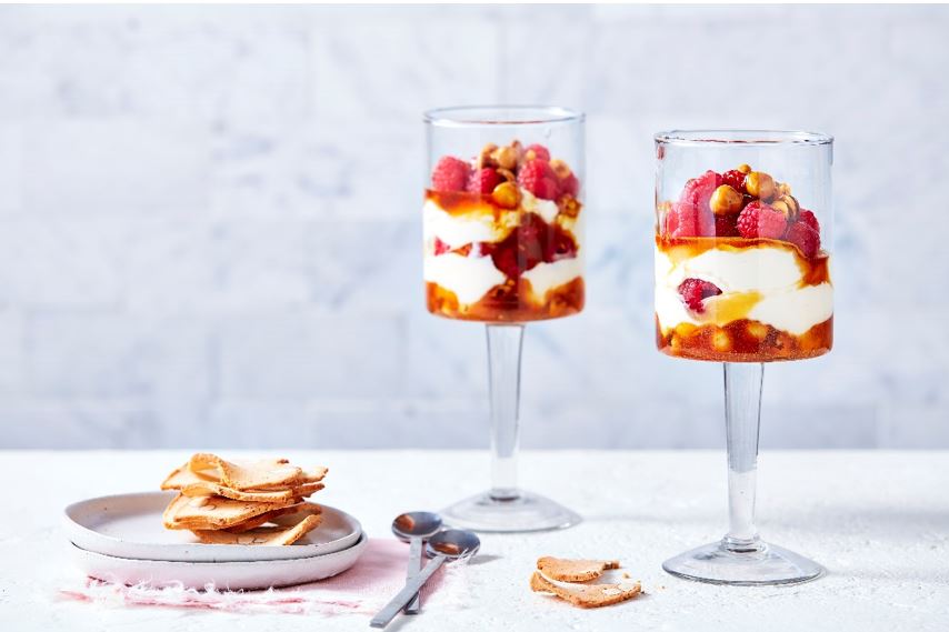 Perfection Raspberries with lemon yoghurt and scorched honey hazelnuts Recipe 